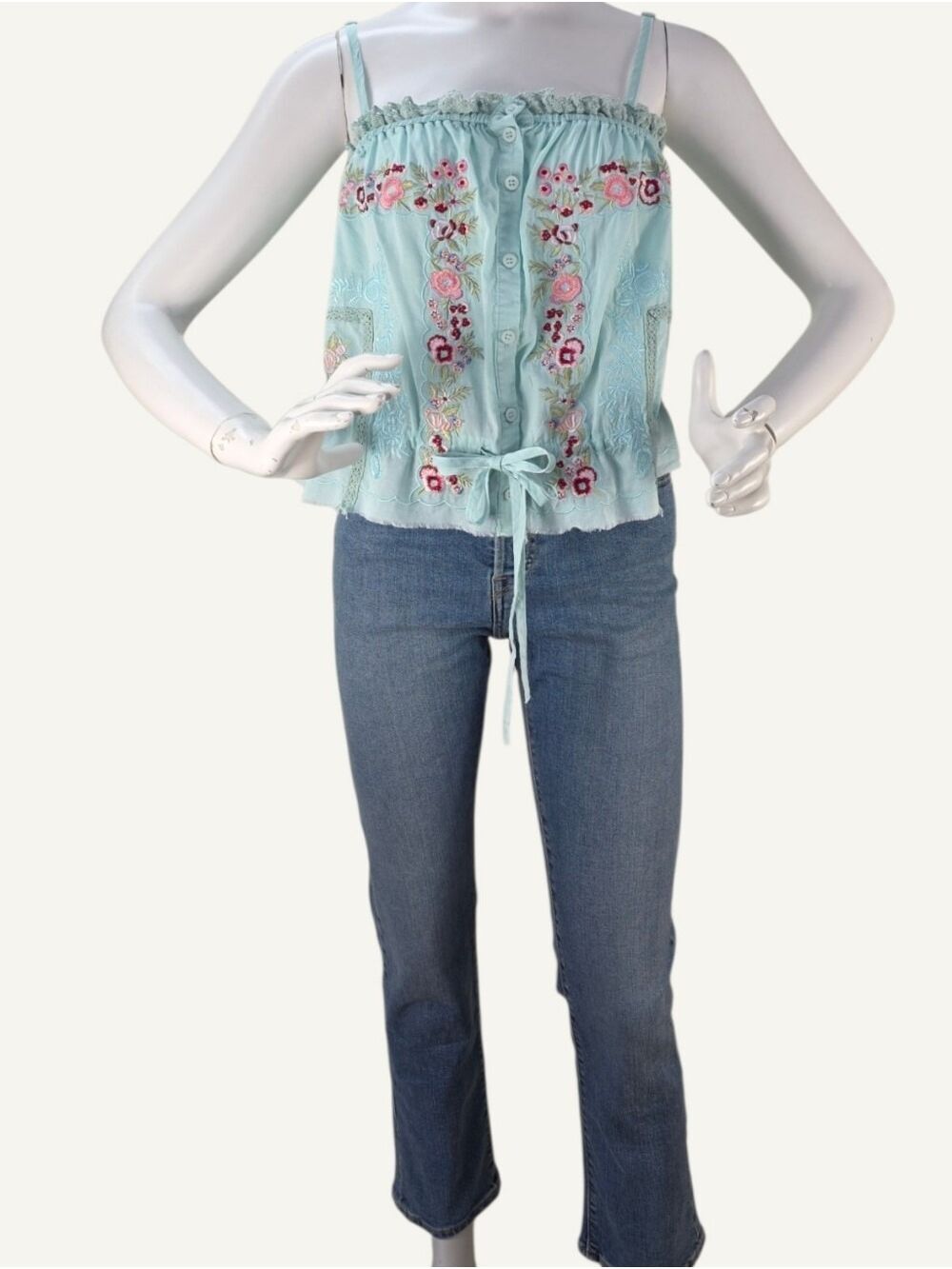 POL Nika Mint Embroidered Floral Lace Cami Tank Top Size Small NWT Cottagecore